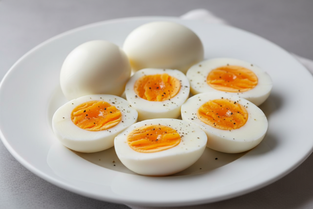 hard-boiled eggs sliced on a plate