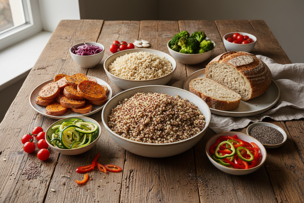 healthy complex carbohydrates including whole grains and vegetables