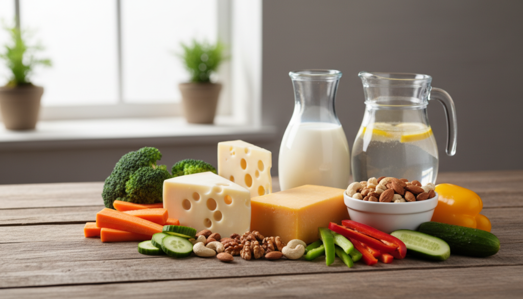 healthy foods beneficial for teeth and gums including dairy and vegetables