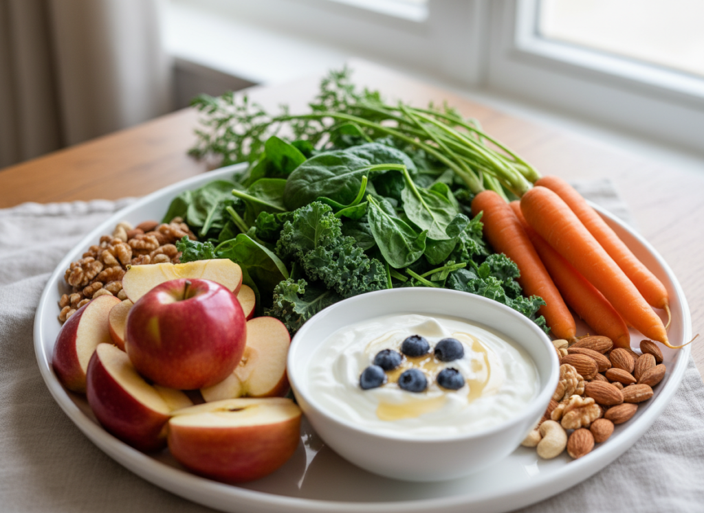 healthy foods for oral health including vegetables and fruits