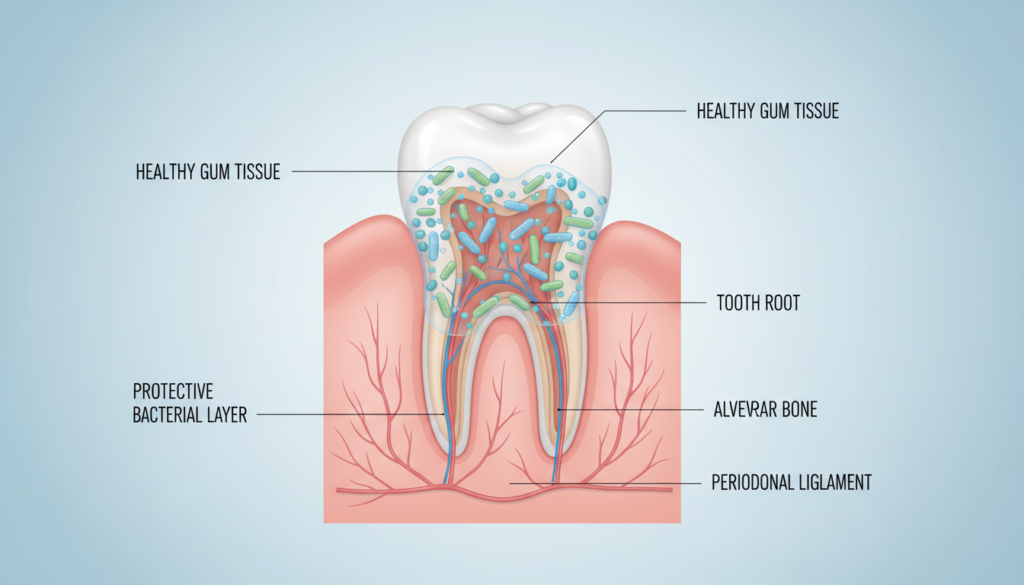 healthy gums supported by beneficial oral bacteria