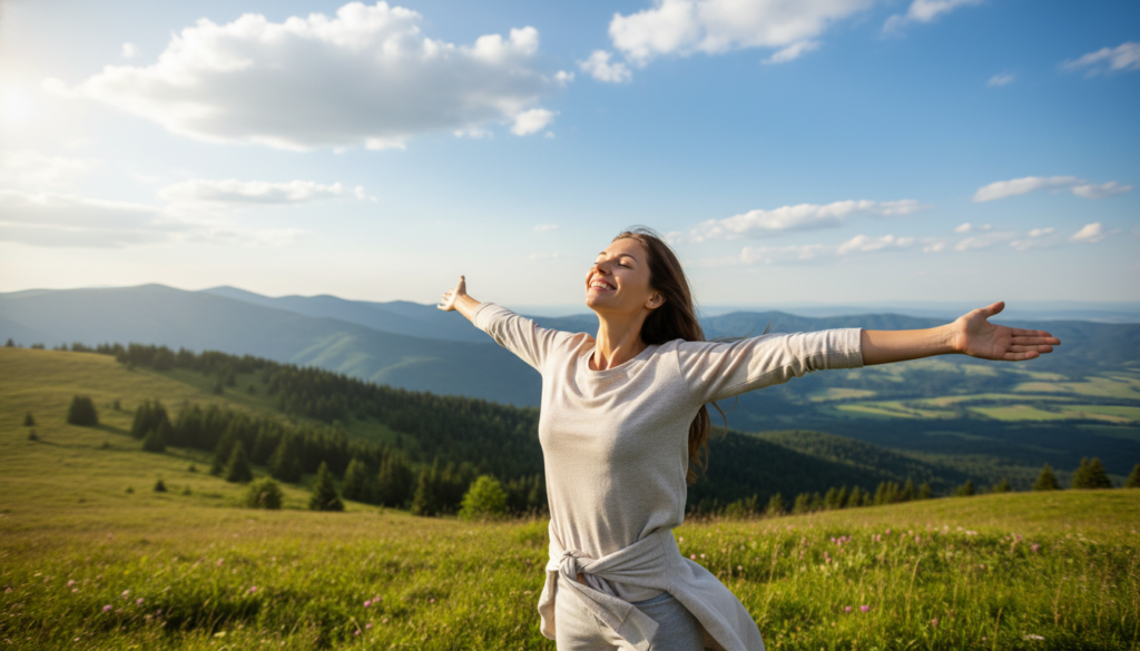 healthy person enjoying life with improved gut health and digestive balance from probiotics