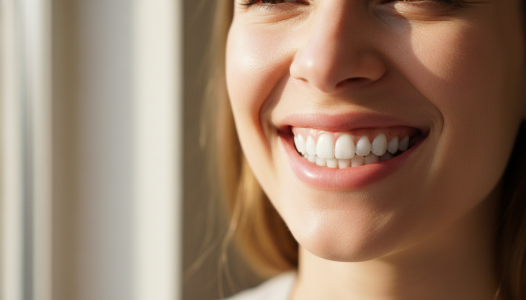 healthy smile close-up showing results of good oral health habits