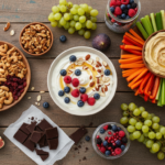healthy snacks for weight losing arranged on a wooden table