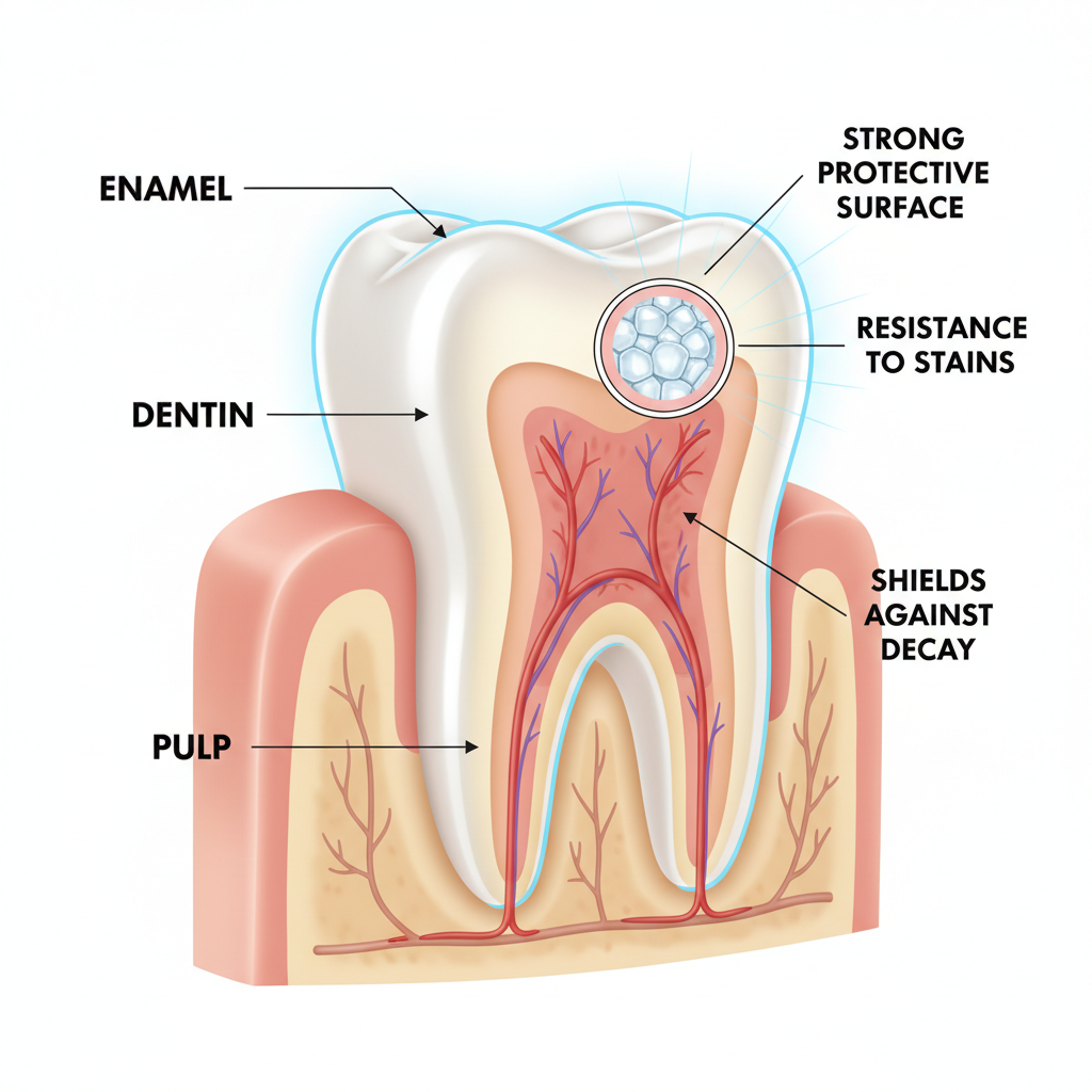healthy tooth enamel structure showing protection against brown stains