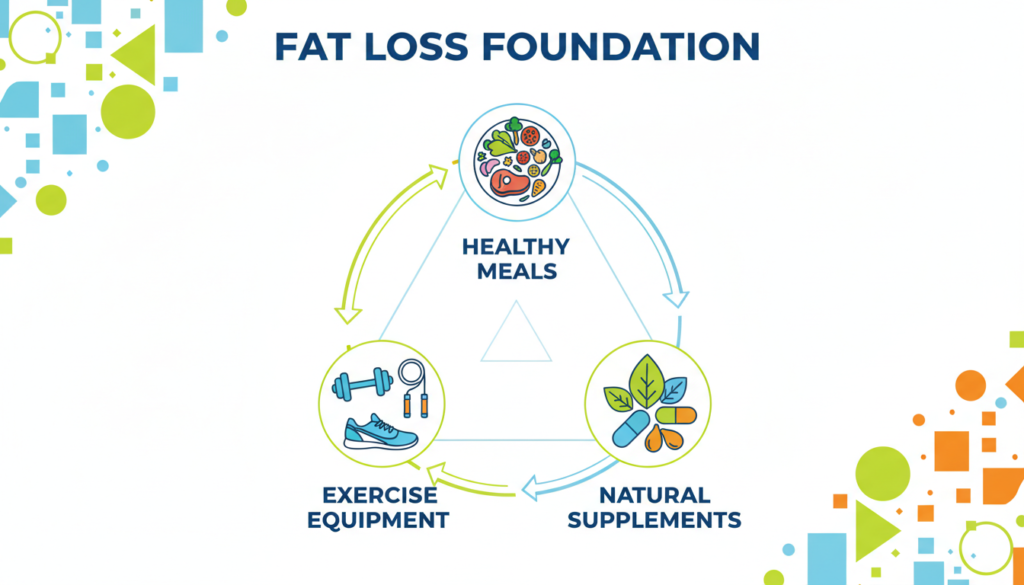 holistic fat burning approach showing nutrition exercise and supplementation holistic fat burning approach showing nutrition exercise and supplementation