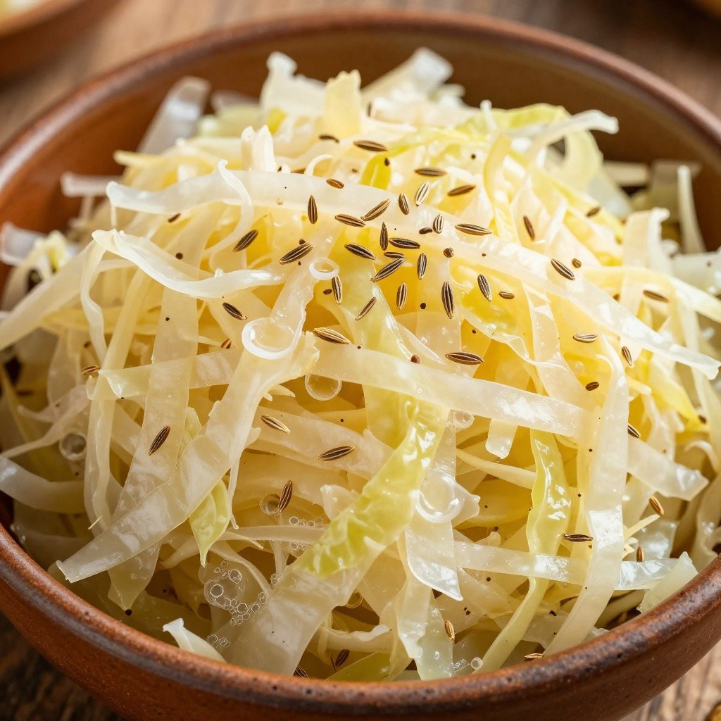 homemade sauerkraut with visible shredded cabbage strands