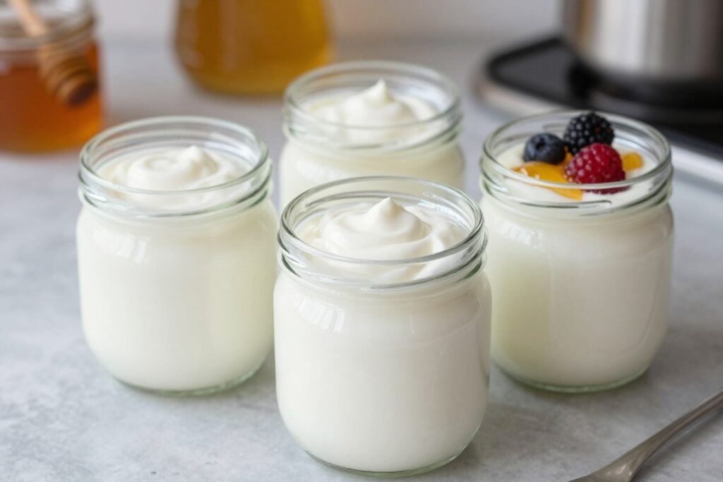 homemade yogurt in glass jars