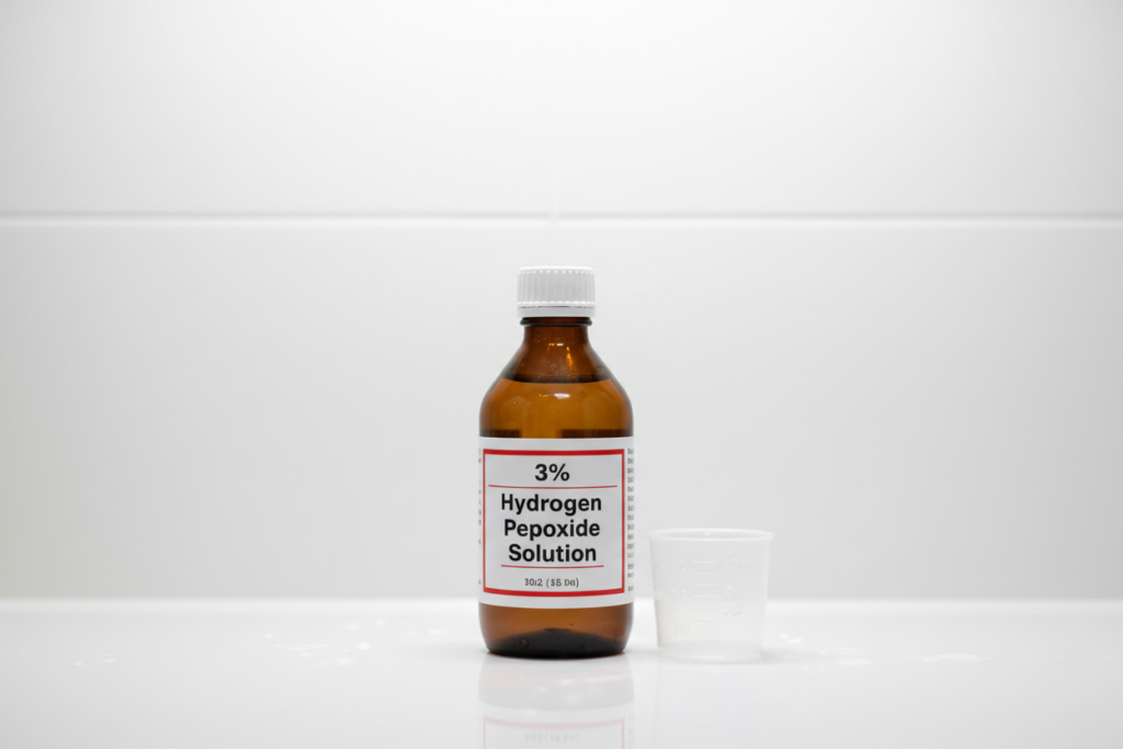 hydrogen peroxide bottle and measuring cup for oral rinse