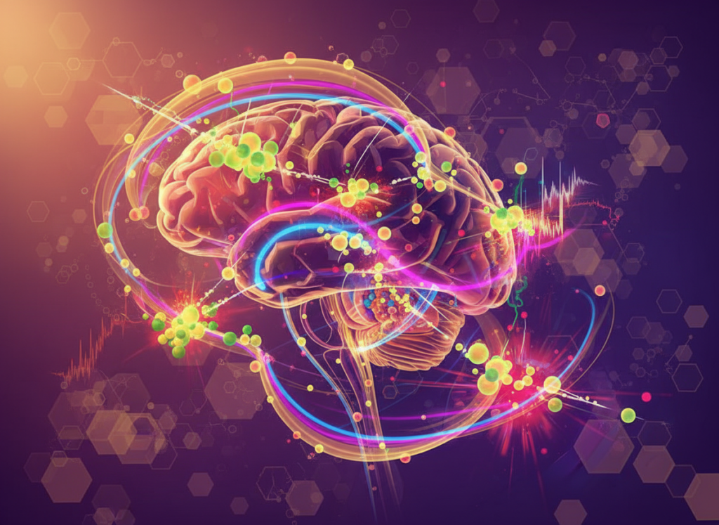illustration showing dopamine release during task completion and reward systems