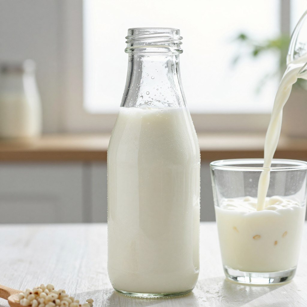 kefir drink in a glass bottle showing creamy texture