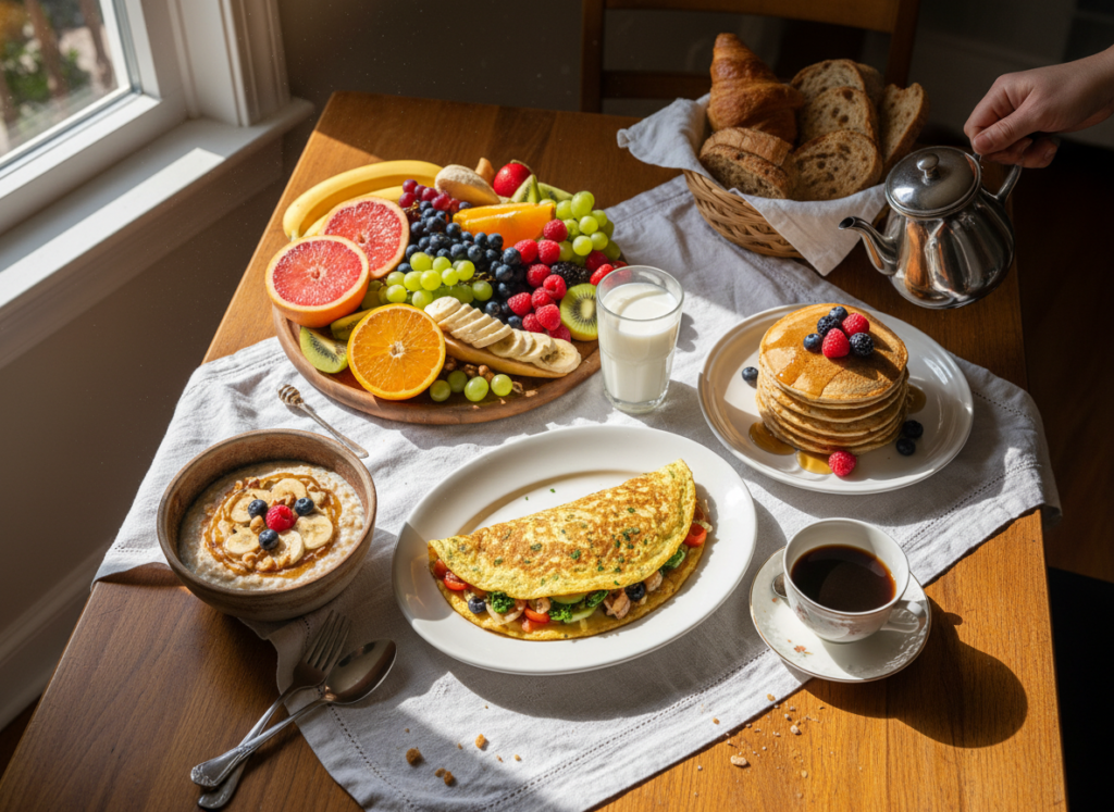 large nutritious breakfast spread for weight gain