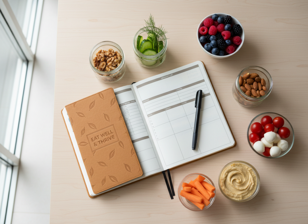 meal planning journal with healthy evening snacks