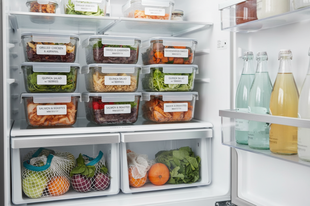 meal prep containers with proper labeling and dating