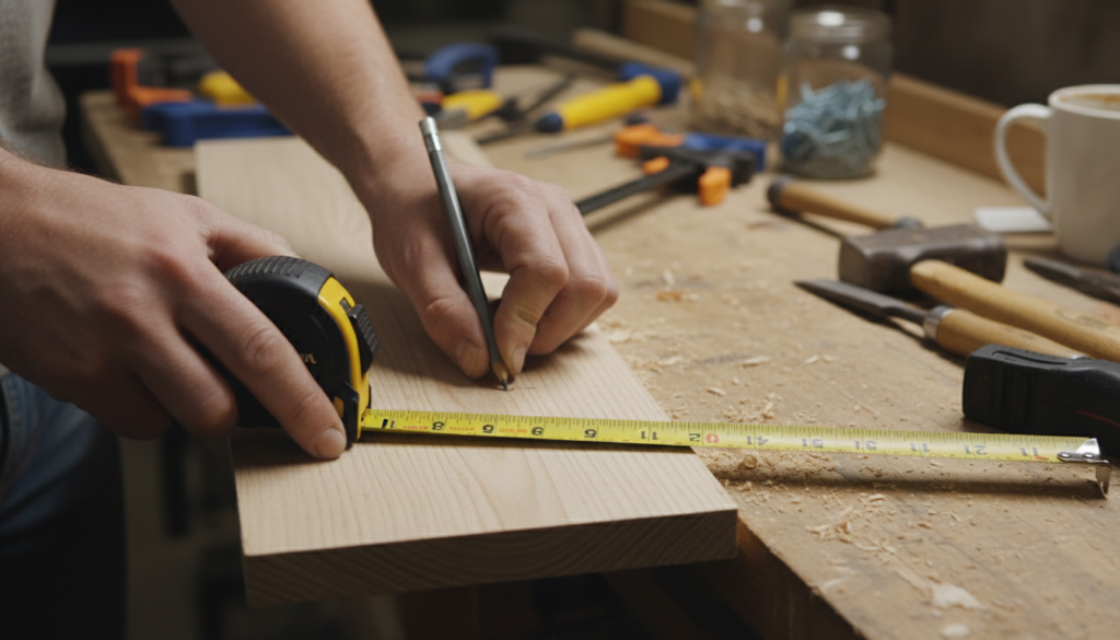 measuring and marking wood boards for cutting