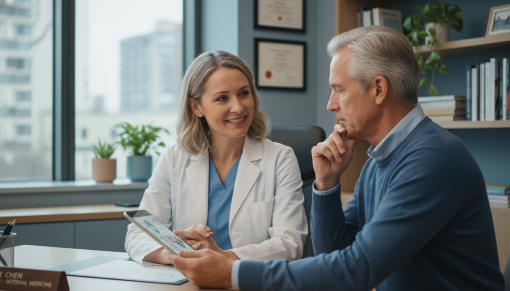 medical consultation between doctor and patient discussing digestive health
