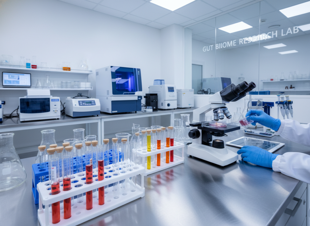 medical laboratory testing equipment and samples for gut health analysis