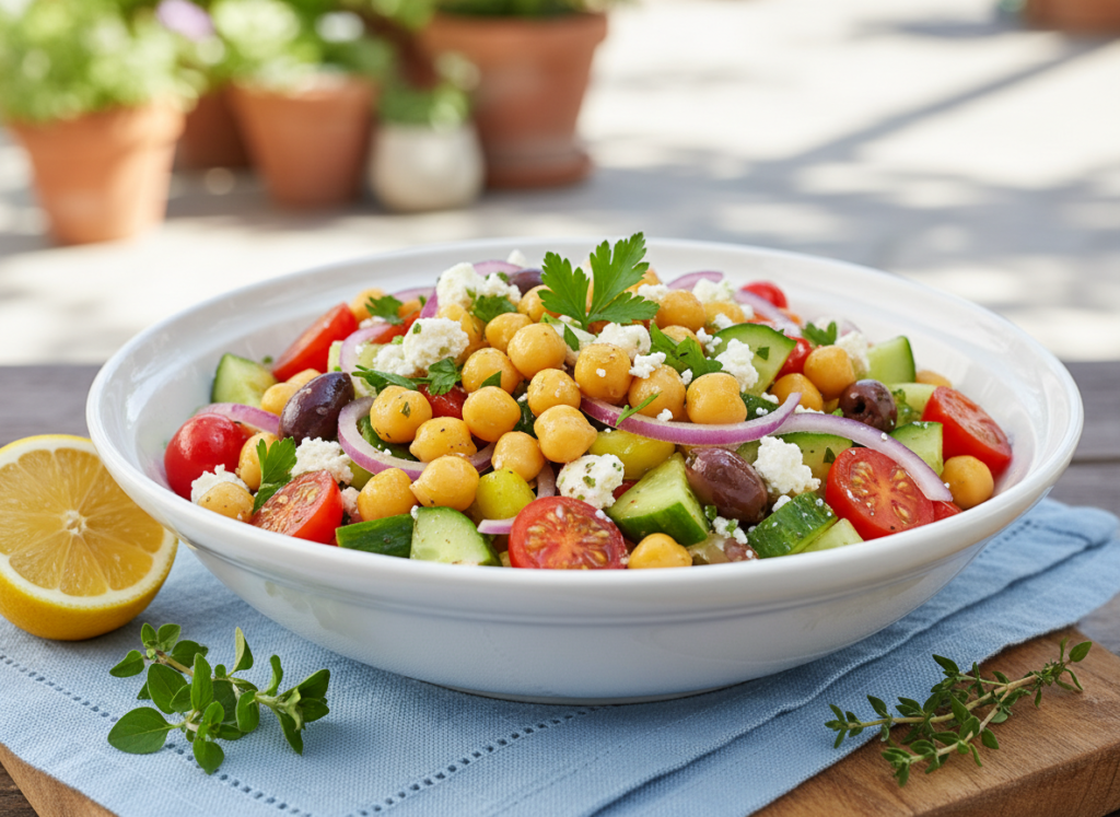 mediterranean chickpea salad in bowl