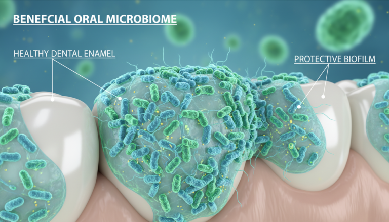 microscopic view of good bacteria for oral health in the oral microbiome