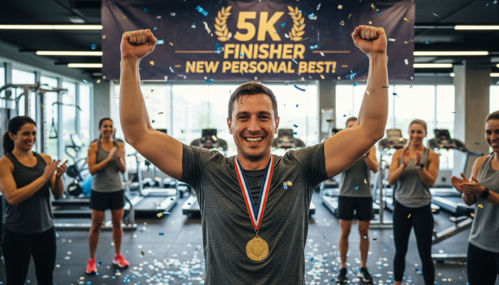 motivated person celebrating fitness success motivated person celebrating fitness success
