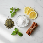 natural cure for bad breath and gum disease showing fresh herbs and natural ingredients