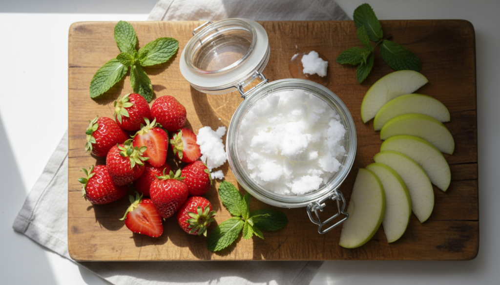 natural teeth whitening ingredients coconut oil and fruits