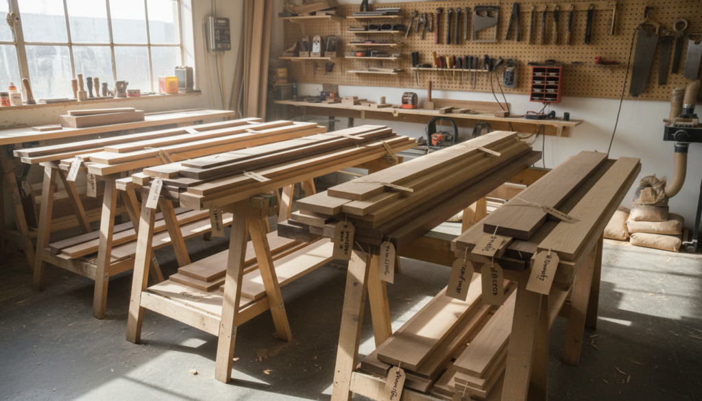 organized cut lumber pieces labeled for table assembly organized cut lumber pieces labeled for table assembly