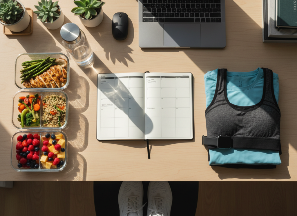 organized daily routine planner and healthy habits tracker