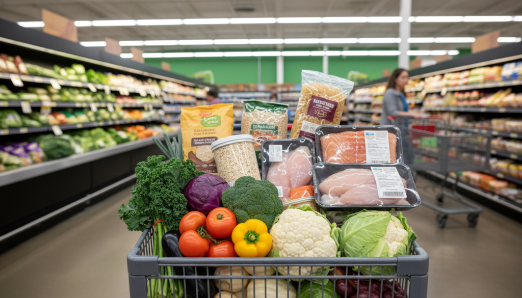 organized grocery shopping with healthy foods organized grocery shopping with healthy foods