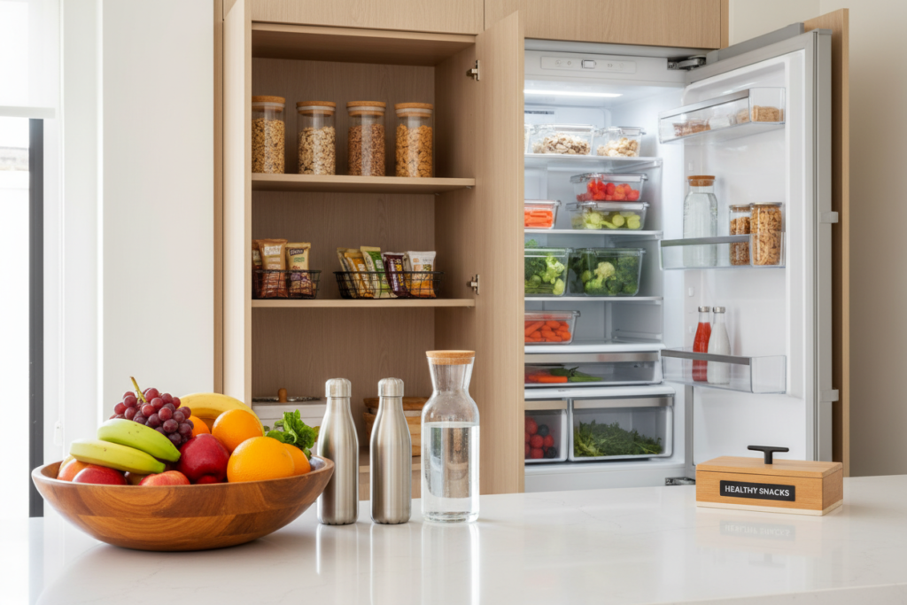 organized healthy kitchen environment supporting weight loss habits