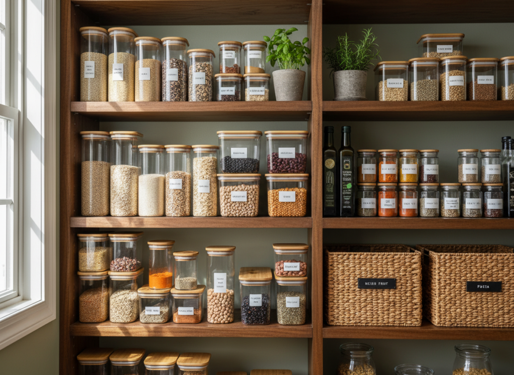 organized pantry with healthy staples organized pantry with healthy staples