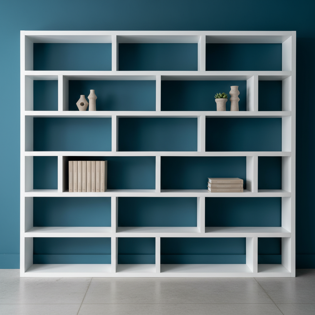 painted white shelving unit