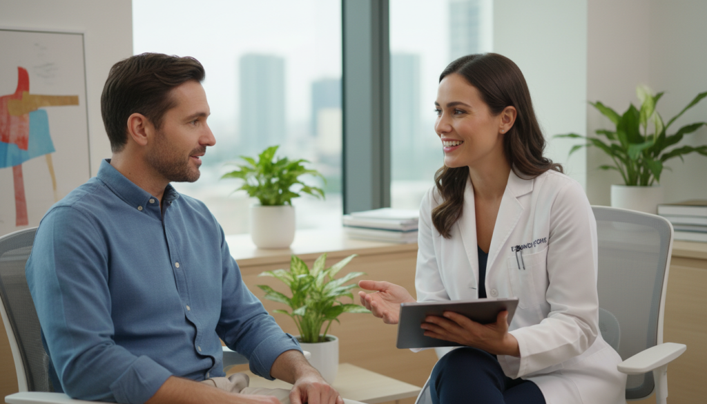 patient consulting with healthcare professional about weight loss