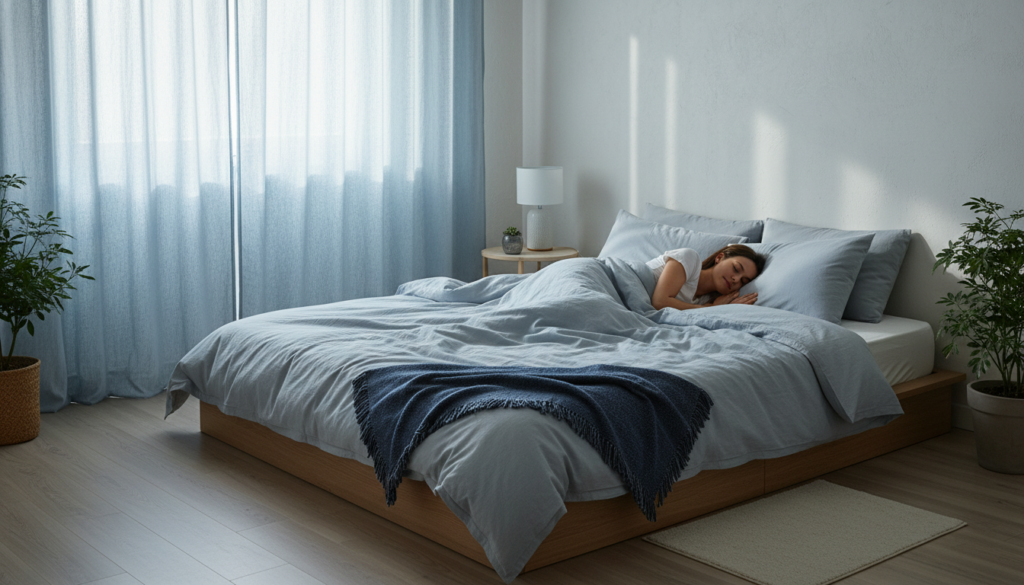 peaceful bedroom environment with person sleeping soundly for weight loss recovery