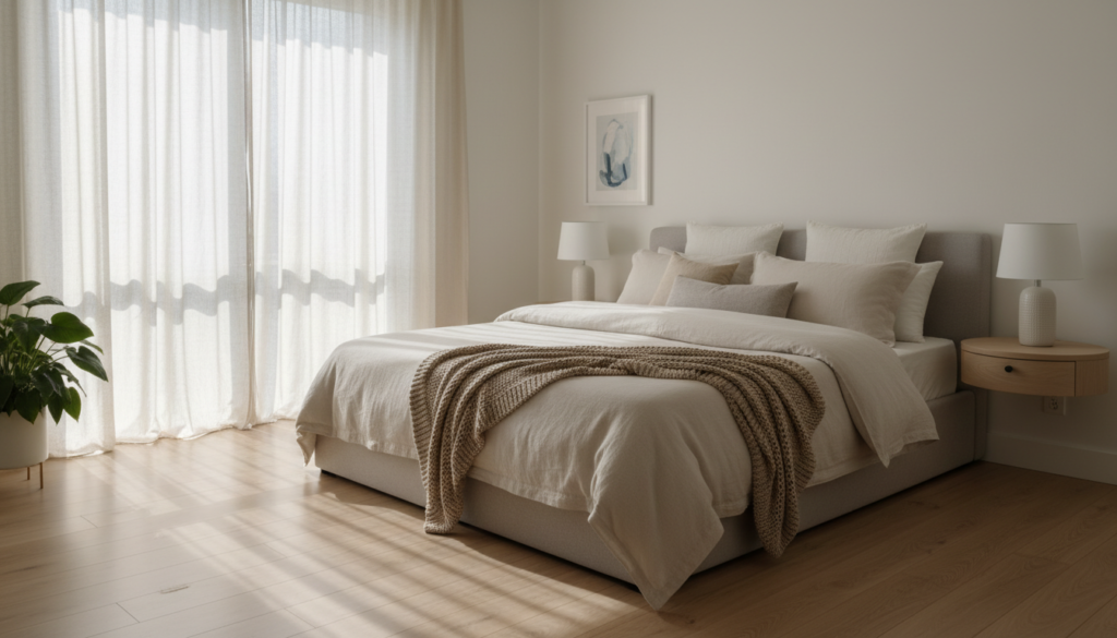 peaceful bedroom setting promoting quality sleep for weight loss