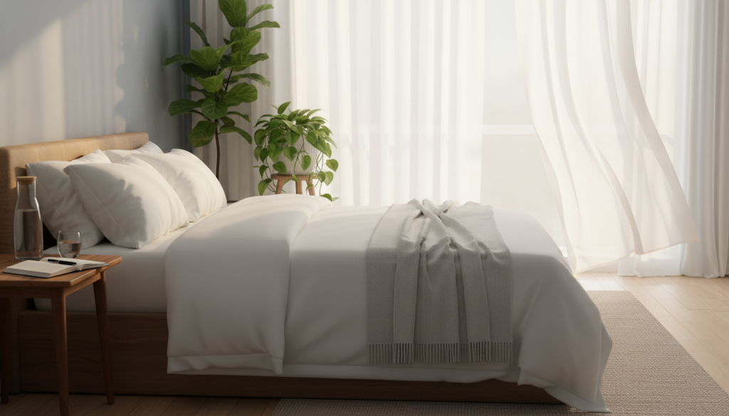 peaceful bedroom setup promoting quality sleep for weight loss