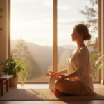 peaceful morning sunrise with person meditating for mental clarity routine