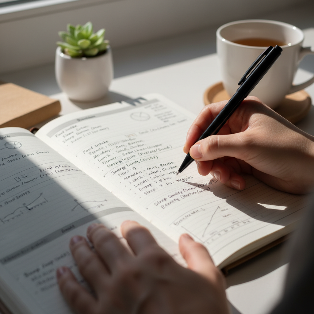 person checking food journal to track individual responses