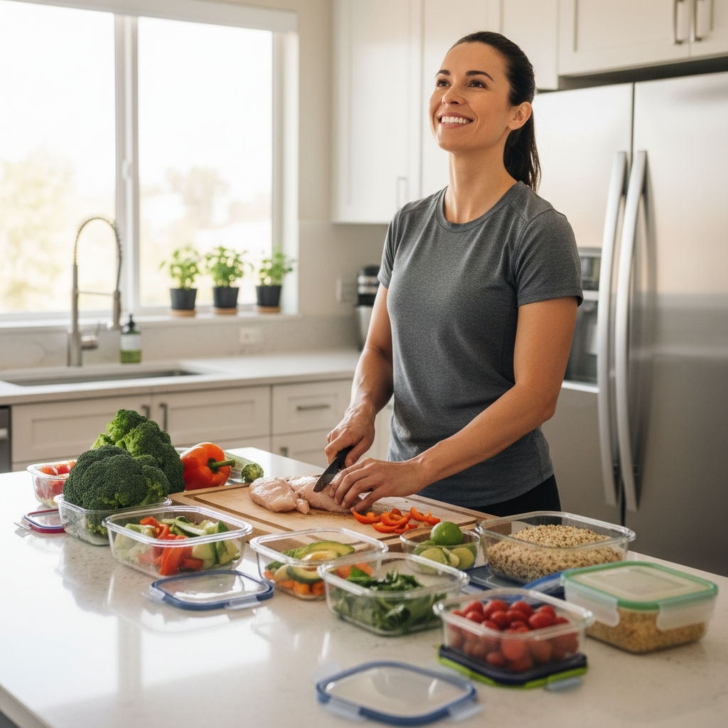 person confidently preparing healthy meal