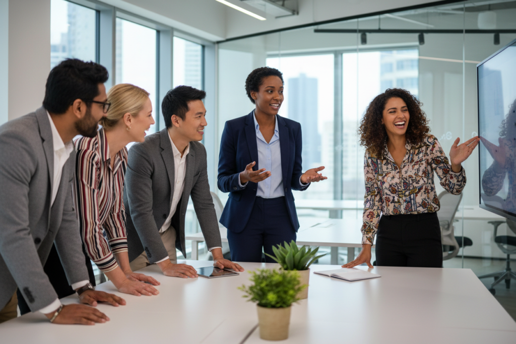 person confidently speaking in group showing improved self esteem