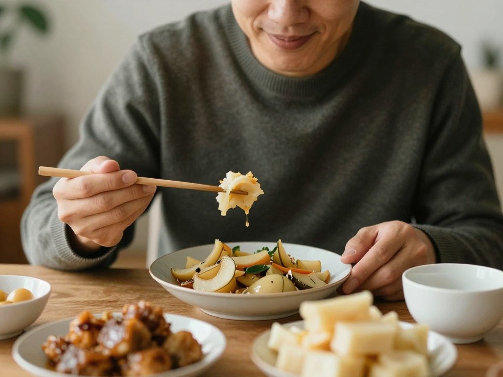 person enjoying fermented foods with satisfaction