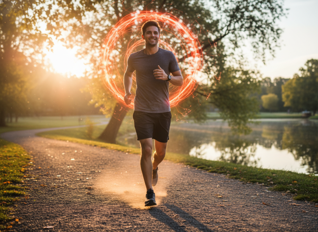 person exercising outdoors for improved brain function and blood flow