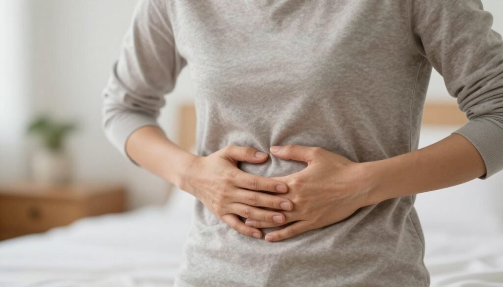 person holding stomach showing digestive comfort