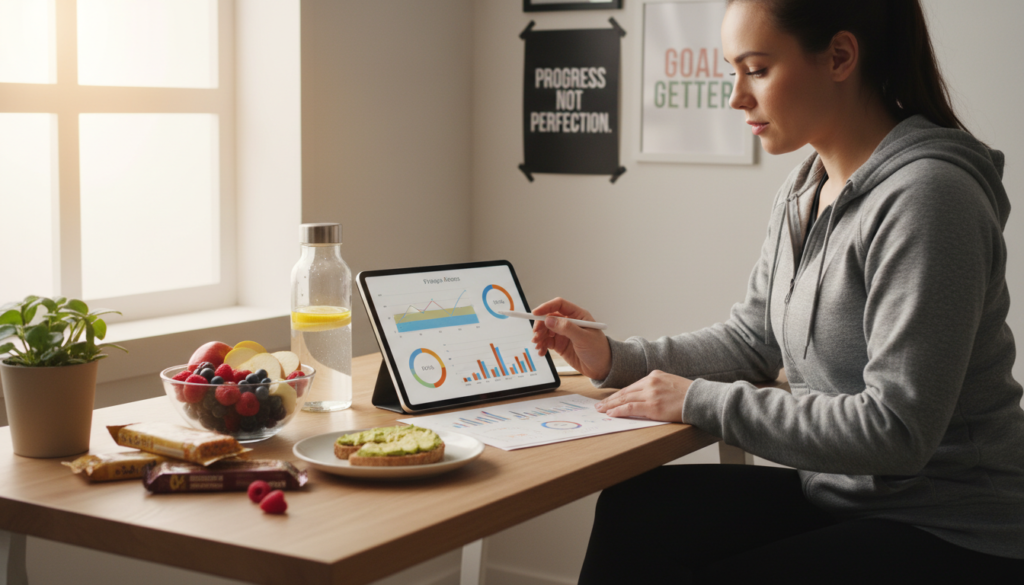 person looking at fitness tracking progress chart