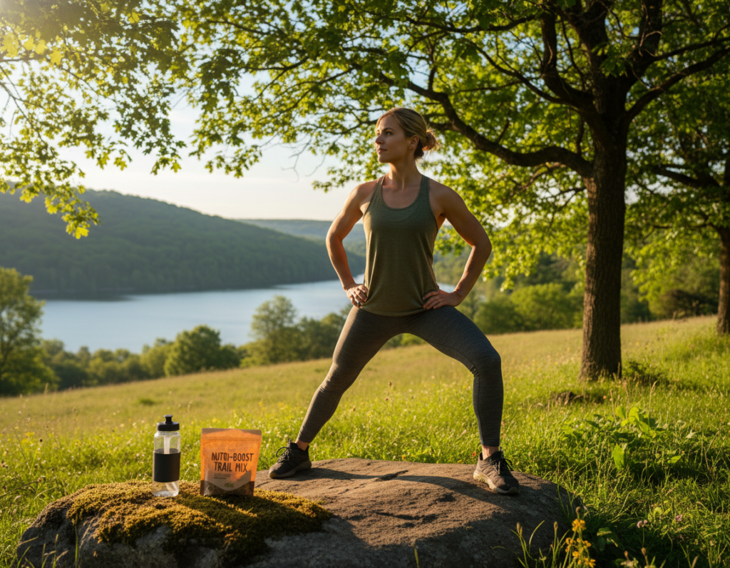 person maintaining healthy lifestyle with exercise and nutritious food