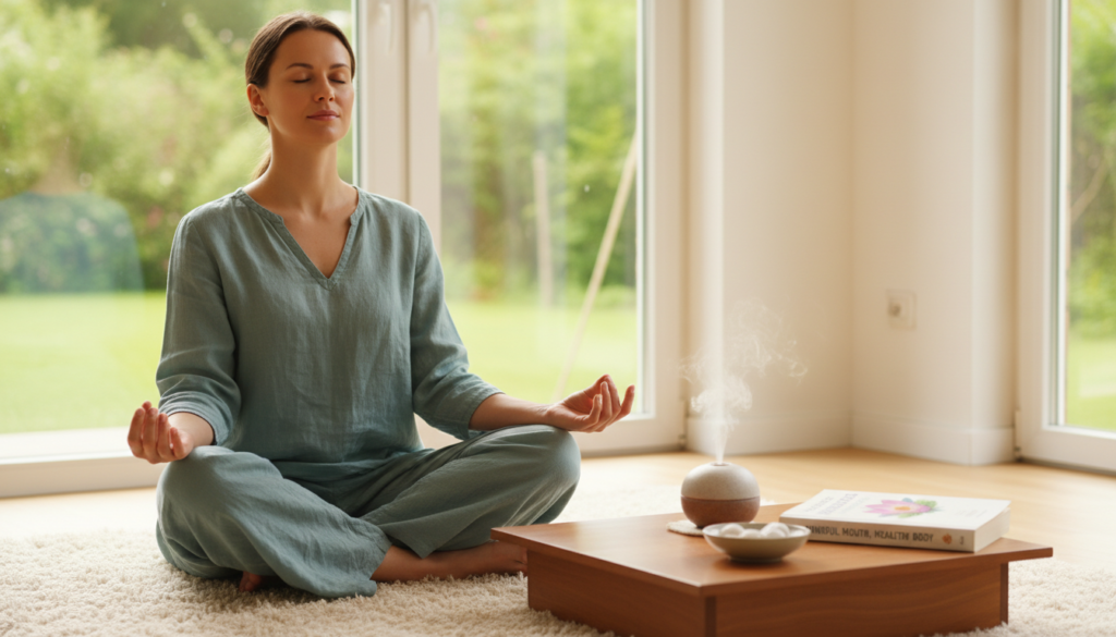 person meditating for stress reduction and dental health