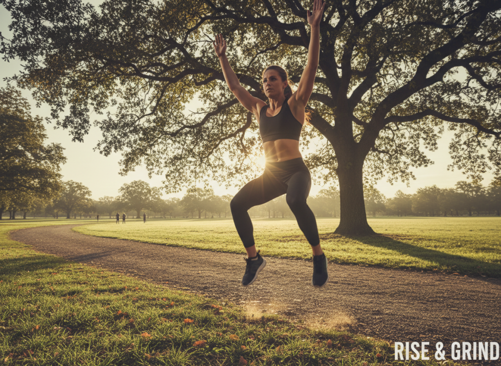 person performing high intensity interval training exercises outdoors