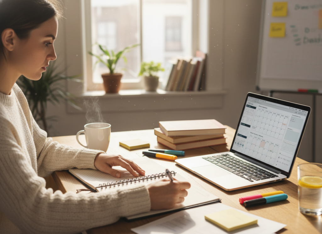 person planning and designing personalized morning schedule