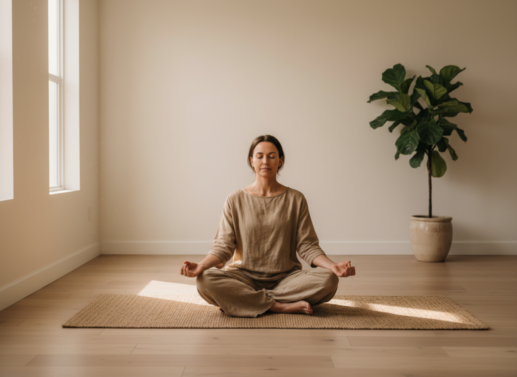person practicing meditation for stress management and weight loss