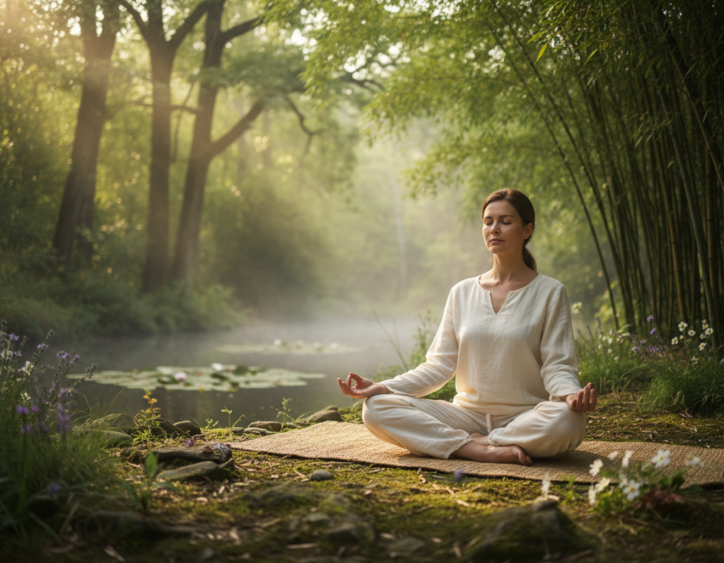 person practicing meditation for stress management and weight loss